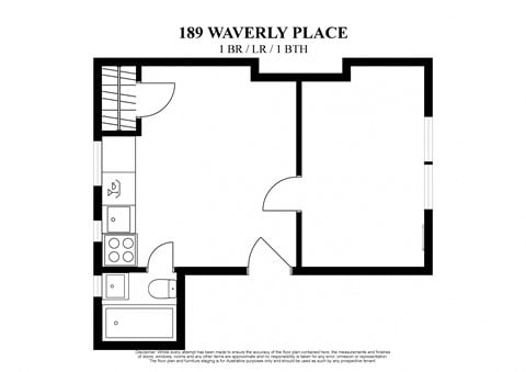 Floor plan for 1 bed, 1 bath